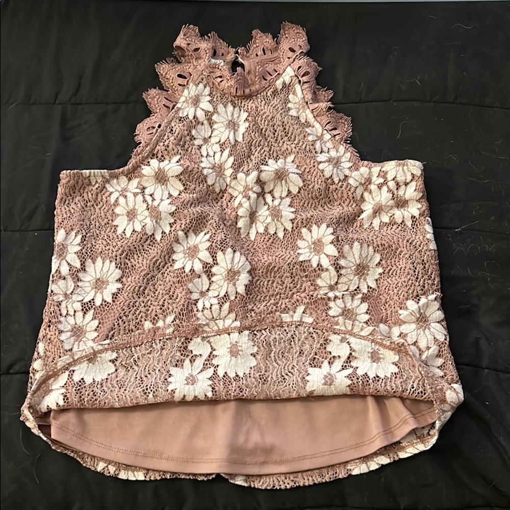 Floral Lace Sleeveless Top - Pink